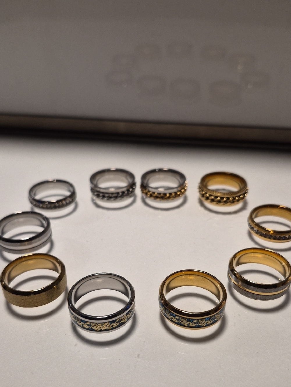 Mixed Size 11 Gold & Silver Decorative Rings Set
